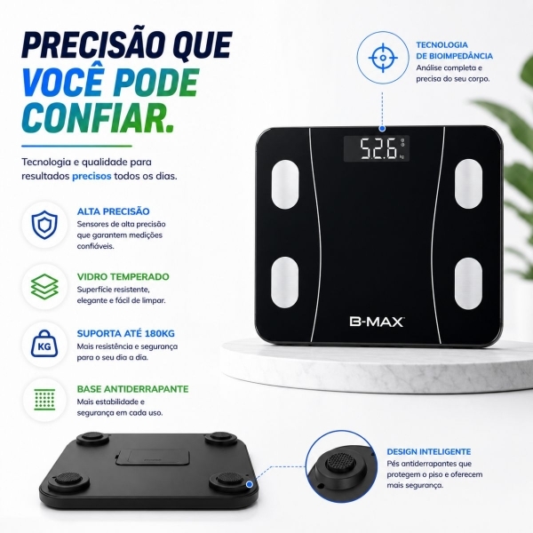 Balança Bioimpedância Imc Digital Aplicativo Bluetooth 180kg