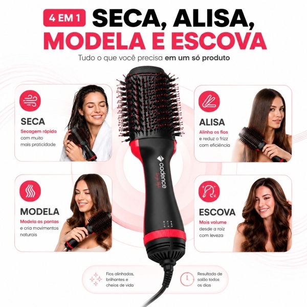 Escova secadora 4 em 1 Cadence Ceramica Ionizada Turmalina