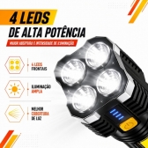 Lanterna Tática LED Recarregável USB 190000 Lumens 500m COB 4 Modos