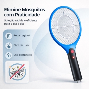 Raquete Elétrica Mata Mosquito Recarregável Bivolt Resistente