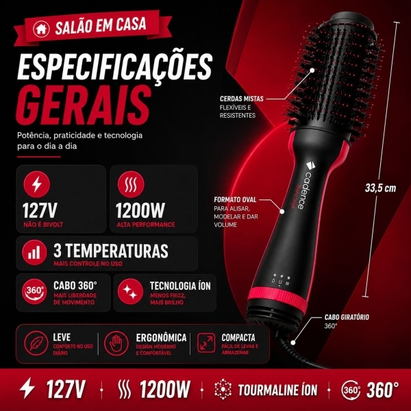 Escova secadora 4 em 1 Cadence Ceramica Ionizada Turmalina