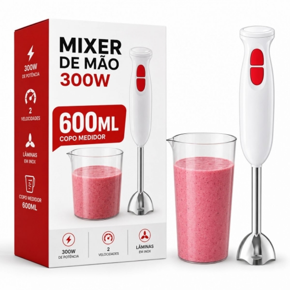 Mixer Misturador Elétrico Branco Bak 300w Com 600ml 110v