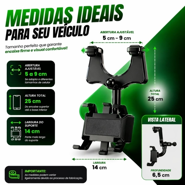 Suporte Para Celular Veicular De Retrovisor 360°