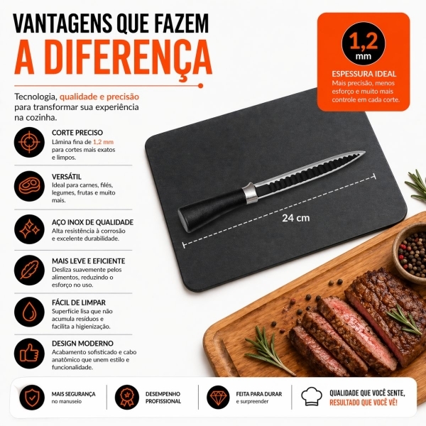 Kit Faca Serrilhada 24cm Inox Profissional Com Balanca Digital 10kg