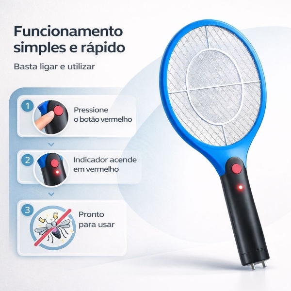 Raquete Elétrica Mata Mosquito Recarregável Bivolt Resistente