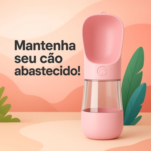 Garrafa Portátil Pet 2 em 1 Água e Ração 370ml Passeio - Rosa