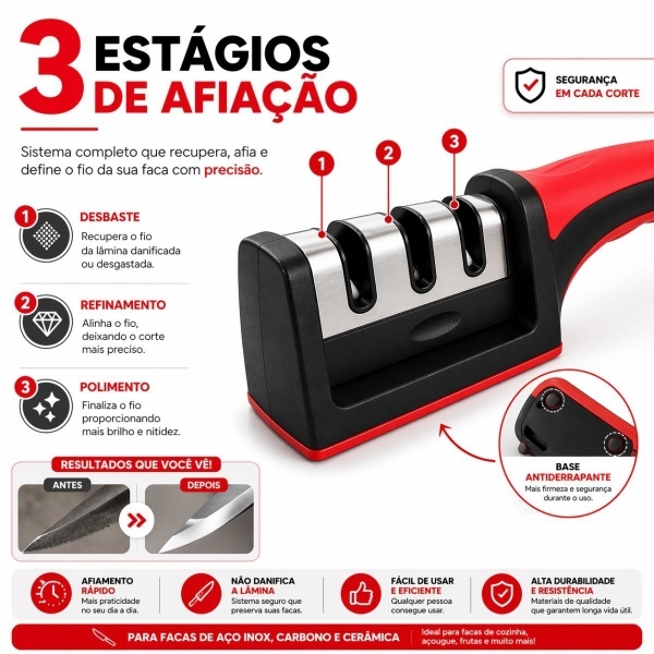 Kit Balança de Cozinha 10kg e Amolador de Facas Profissional