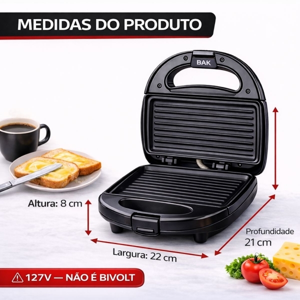 Sanduicheira Elétrica Bak 750w Fast Grill - 110v