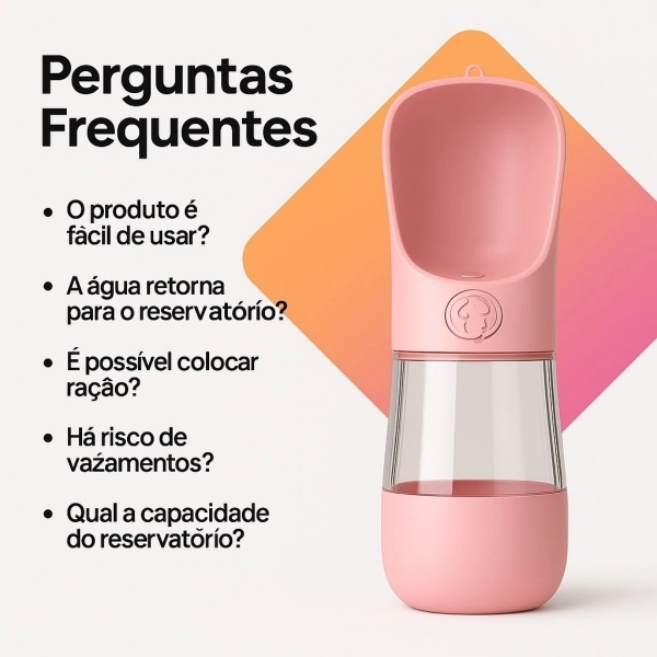 Garrafa Portátil Pet 2 em 1 Água e Ração 370ml Passeio - Rosa