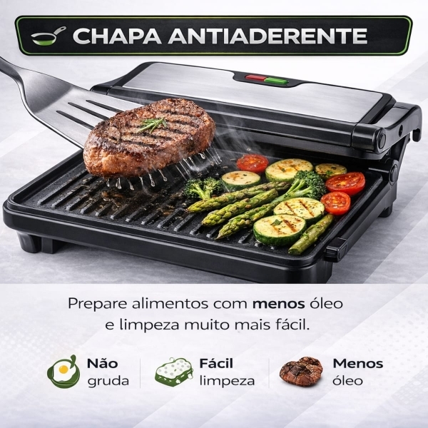 Grill Sanduicheira Press Gourmet Ceramic Inox  Preto 750W