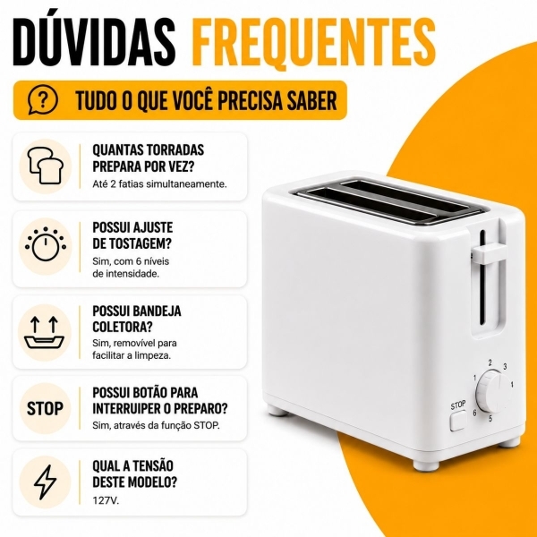Torradeira Elétrica Tostadeira 5 Niveis De Tostagem 110v