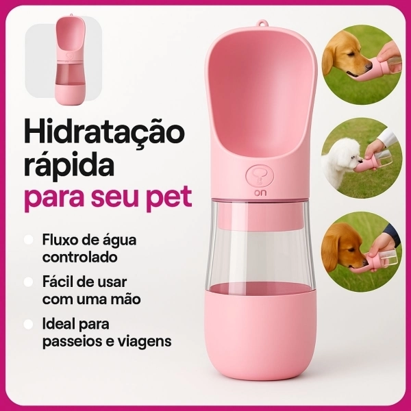 Garrafa Portátil Pet 2 em 1 Água e Ração 370ml Passeio - Rosa