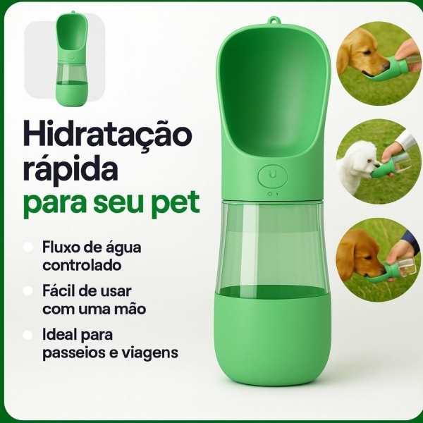 Garrafa Portátil Pet 2 em 1 Água e Ração 370ml Passeio - Verde