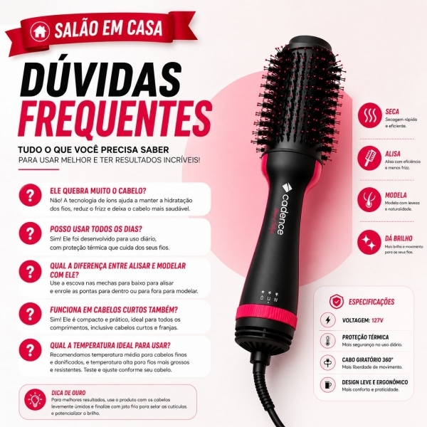 Escova secadora 4 em 1 Cadence Ceramica Ionizada Turmalina