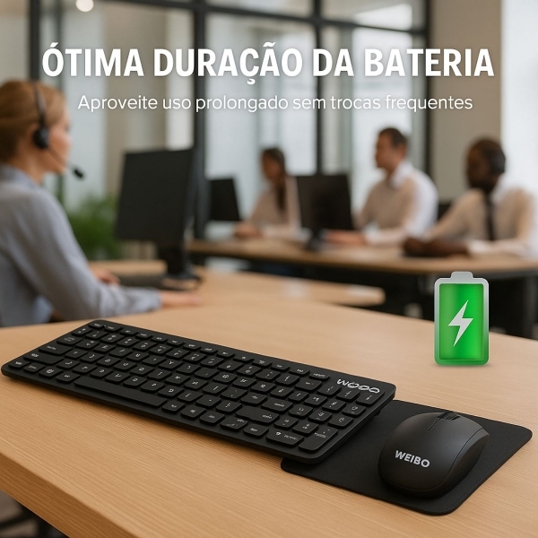 Kit Teclado Mouse Wireless Mouse pad Escritório Silencioso