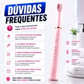 Escova Elétrica Sônica Recarregável USB IPX7 6 Modos + 4 Refis - Rosa