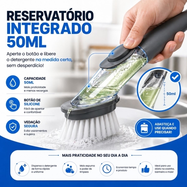ESCOVA DE LIMPEZA 2 EM 1 DISPENSER DETERGENTE