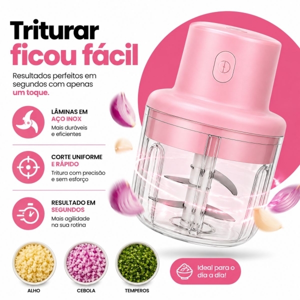 Mini Processador Moedor De Alimentos 250ml 3 Lâminas Usb