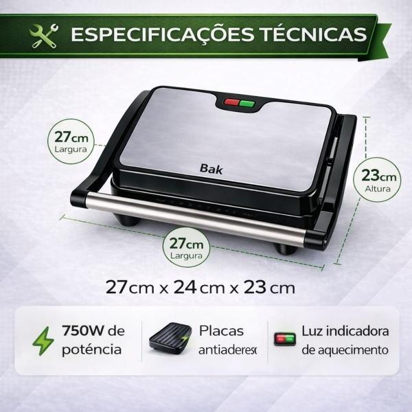 Grill Sanduicheira Press Gourmet Ceramic Inox  Preto 750W