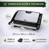Grill Sanduicheira Press Gourmet Ceramic Inox  Preto 750W