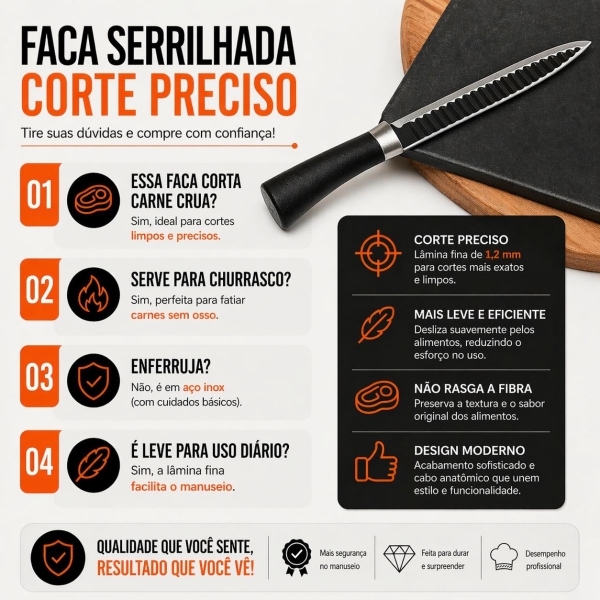Kit Faca Serrilhada 24cm Inox Profissional Com Balanca Digital 10kg
