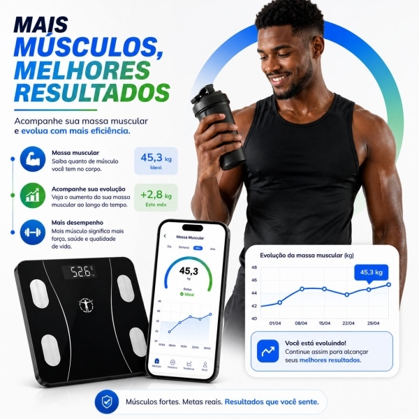 Balança Bioimpedância Imc Digital Aplicativo Bluetooth 180kg