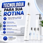 Escova Elétrica Sônica Recarregável USB IPX7 6 Modos + 4 Refis - Branco