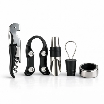 Kit Acessórios para Vinho 5 Peças Saca Rolhas e Dosador