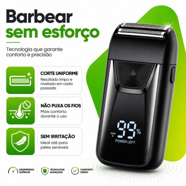 Kit Shaver Elétrico + Aparador Nariz Recarregável USB Masculino