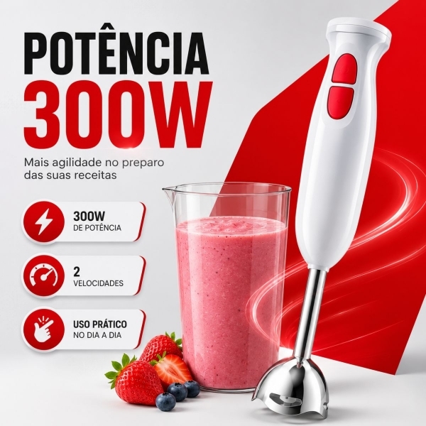 Mixer Misturador Elétrico Branco Bak 300w Com 600ml 110v