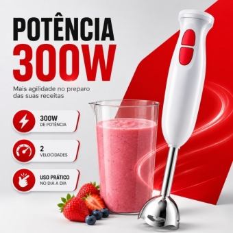 Mixer Misturador Elétrico Branco Bak 300w Com 600ml 110v