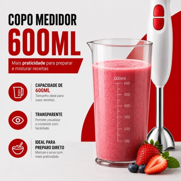Mixer Misturador Elétrico Branco Bak 300w Com 600ml 110v