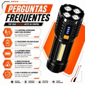 Lanterna Tática LED Recarregável USB 190000 Lumens 500m COB 4 Modos
