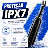 Escova Elétrica Sônica Recarregável USB IPX7 6 Modos + 4 Refis - Preto