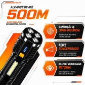 Lanterna Tática LED Recarregável USB 190000 Lumens 500m COB 4 Modos
