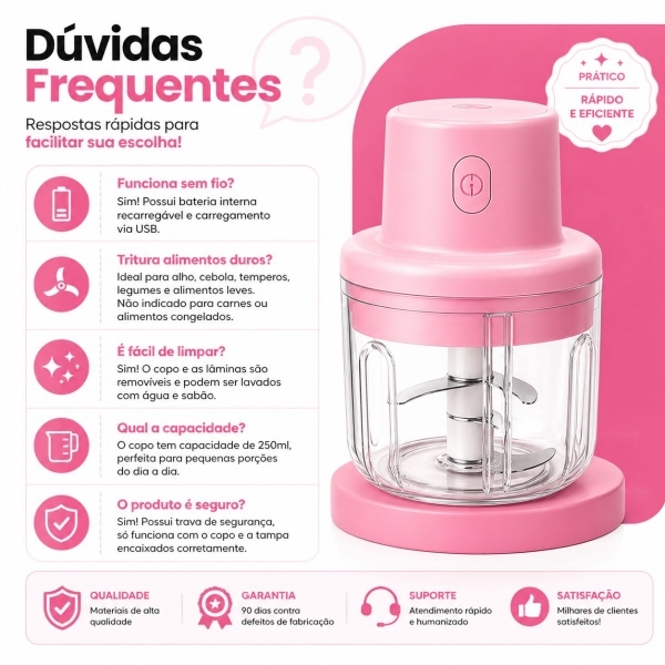 Mini Processador Moedor De Alimentos 250ml 3 Lâminas Usb