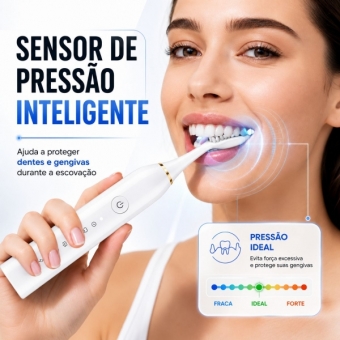 Escova Elétrica Sônica Recarregável USB IPX7 6 Modos + 4 Refis