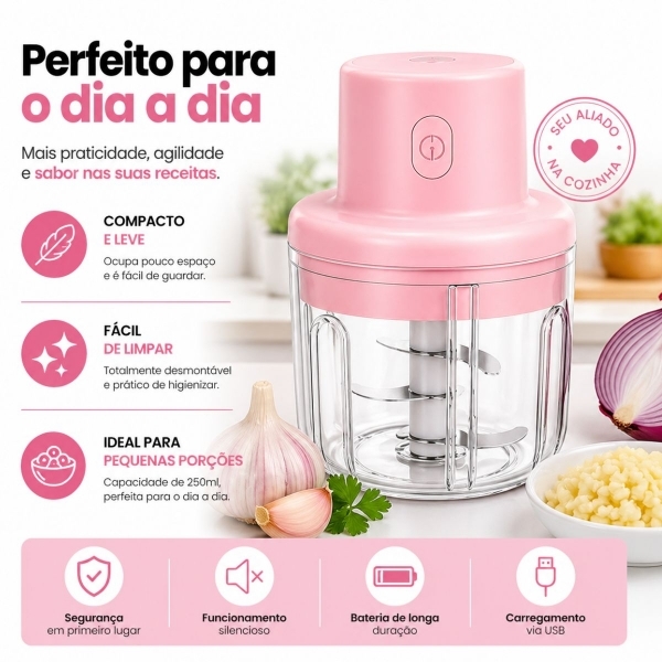 Mini Processador Moedor De Alimentos 250ml 3 Lâminas Usb