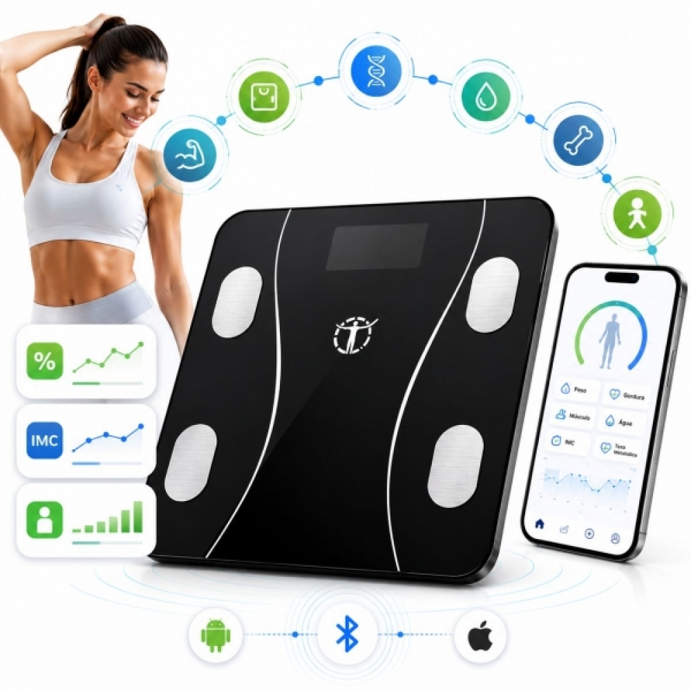 Balança Bioimpedância Imc Digital Aplicativo Bluetooth 180kg