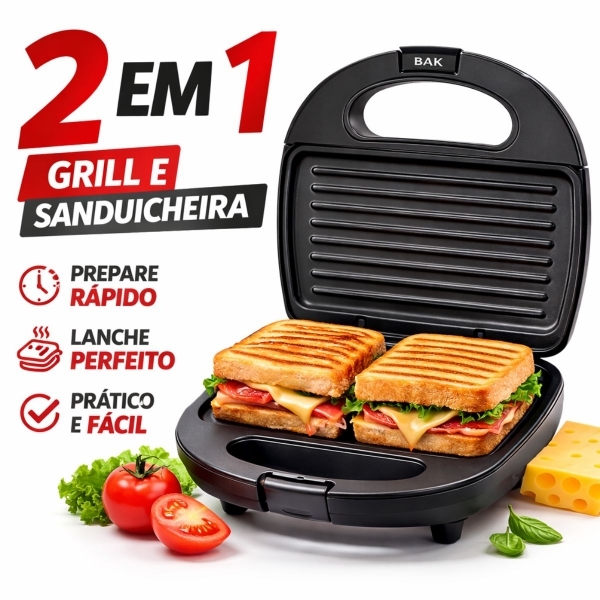 Sanduicheira Elétrica Bak 750w Fast Grill - 110v