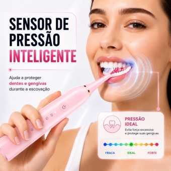 Escova Elétrica Sônica Recarregável USB IPX7 6 Modos + 4 Refis