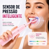 Escova Elétrica Sônica Recarregável USB IPX7 6 Modos + 4 Refis - Rosa