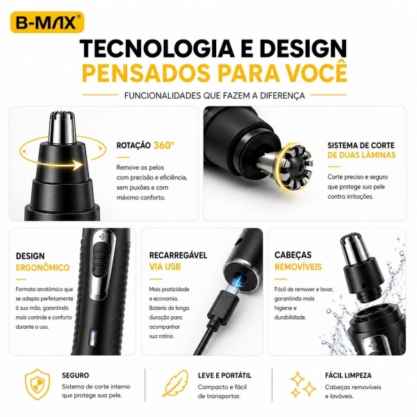 Máquina Aparador Pelos Elétrico Nariz Ouvido Sem Fio Bivolt