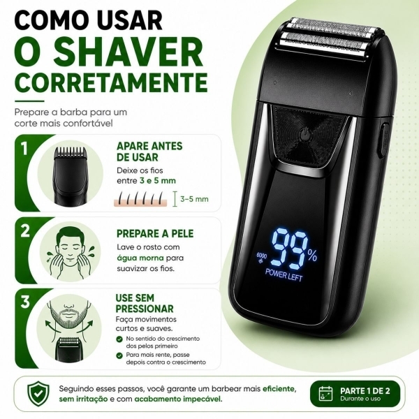 Kit Shaver Elétrico + Aparador Nariz Recarregável USB Masculino