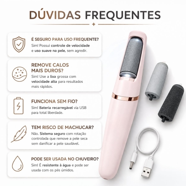 Lixa Elétrica Para Pés Profissional USB Com LED Removedor De Calos E Rachaduras