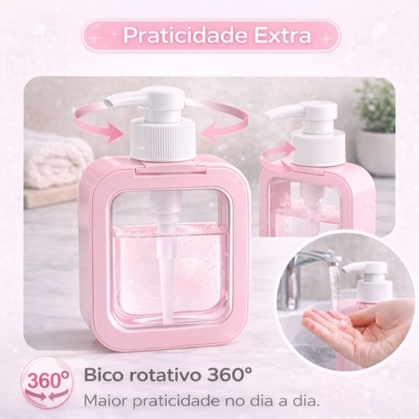 Dispenser Sabonete Líquido 300ml Quadrado Banheiro Cozinha - Rosa