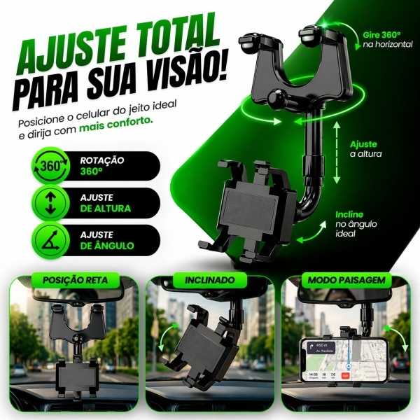 Suporte Para Celular Veicular De Retrovisor 360°