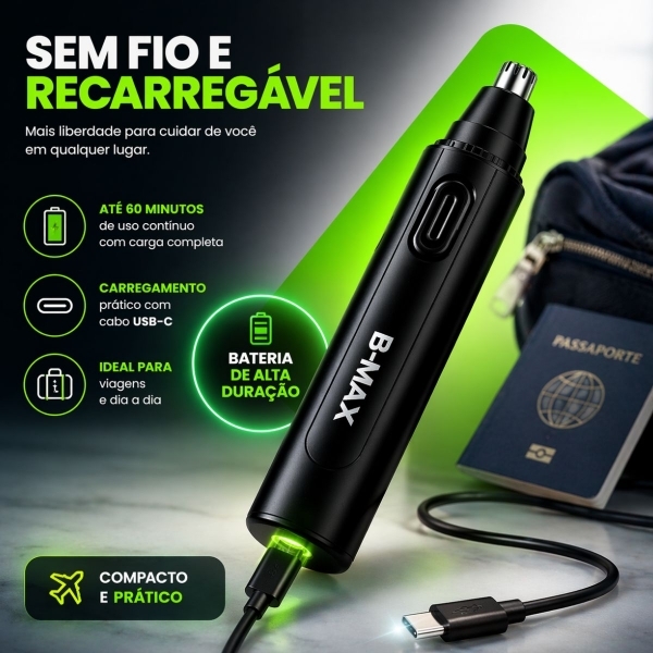 Máquina Aparador Cortador de pelos de nariz e orelha USB