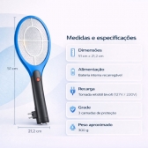 Raquete Elétrica Mata Mosquito Recarregável Bivolt Resistente