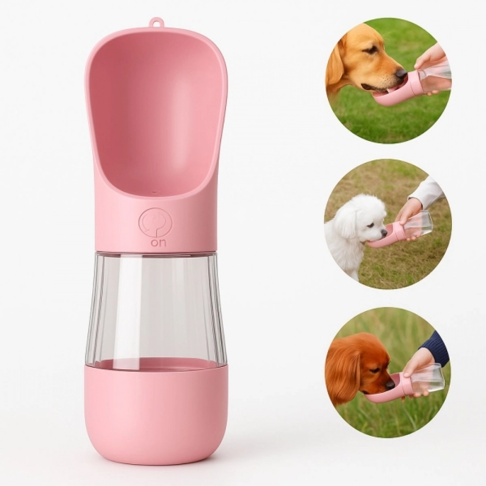 Garrafa Portátil Pet 2 em 1 Água e Ração 370ml Passeio - Rosa